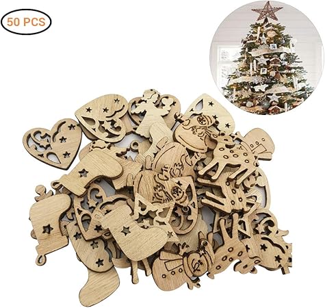 Amazon Geafos クリスマスツリー 木製 飾り オーナメント サンタクローストナカイ 可愛い 北欧風 子供 壁掛け 装飾 置物 クリスマス プレゼント 50pcs クリスマス雑貨 おもちゃ