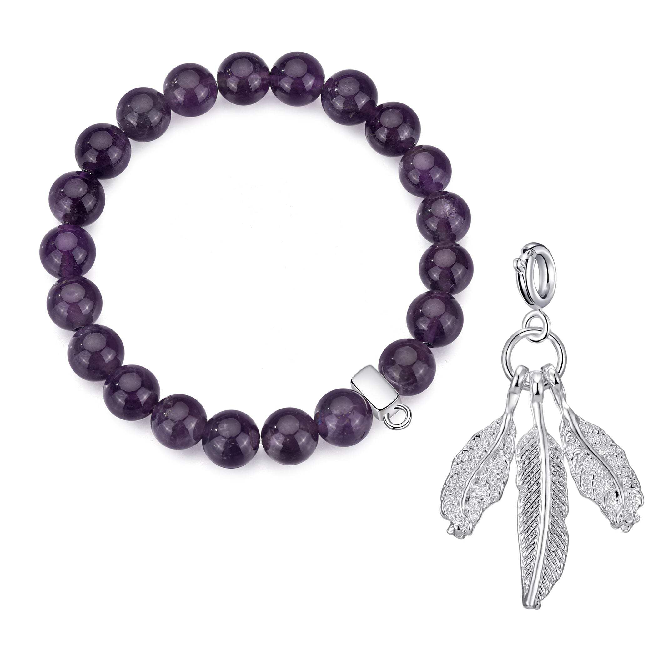 Philip Jones Amethyst Gemstone Bracelet with Feathers Charm