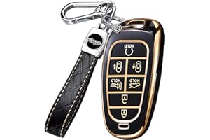 MONTAGUE for Hyundai Key Fob Cover with Keychain, Premium TPU Key Case shell for 2024 2023 2022 Hyundai Sonata, Santa Fe, Nexo, Tucson, Palisade, Remote Smart Car Key Fob Protector（7 Buttons Black）