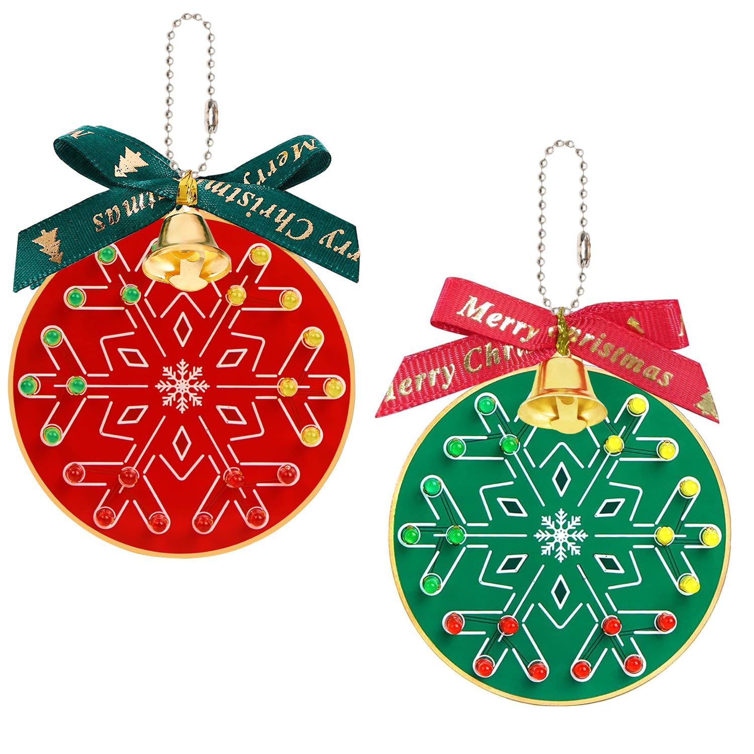 Treedix 2 Sets of Soldering Practice Kit Christmas Tree Soldering Kit, Snowflake Shape Red Green and Yellow LED Flashing Lights