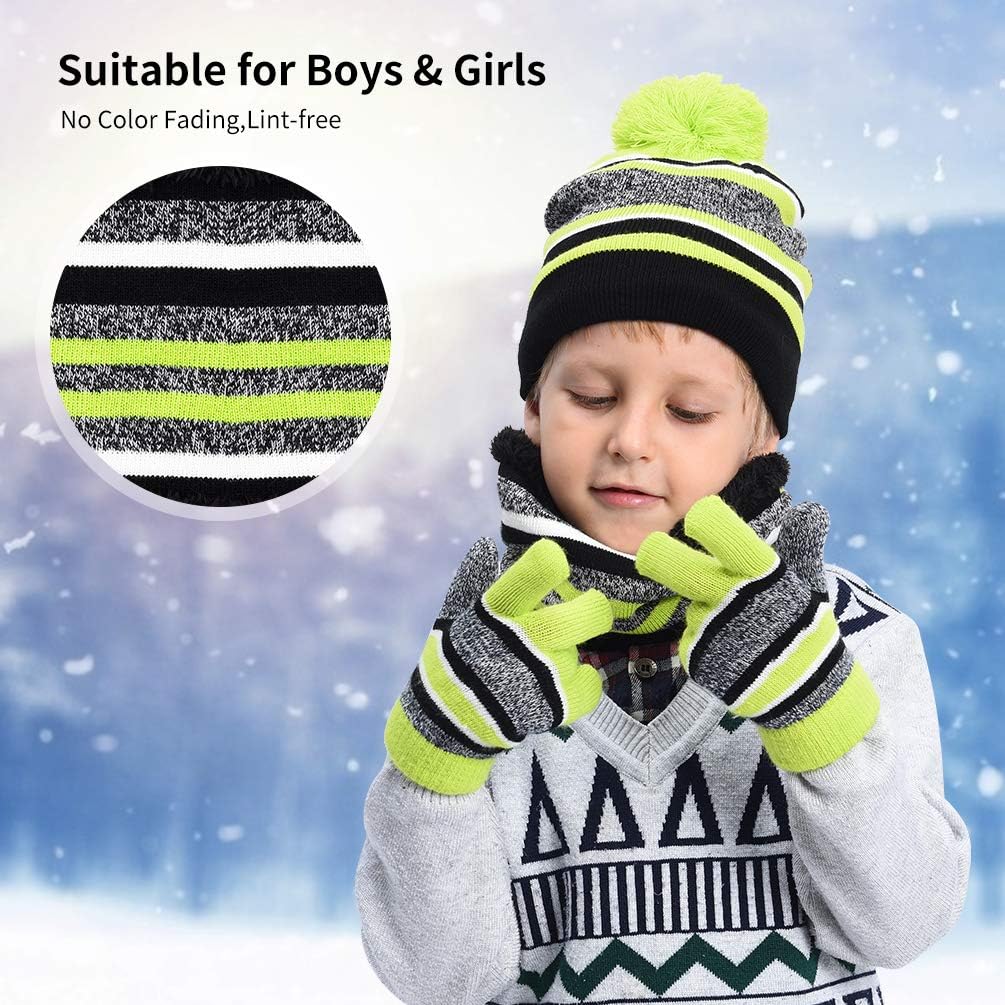 VBIGER Kids Winter Knitted Set Knitted Hat Scarf Gloves for Kids 3Pcs Aged 3-6 Green: Clothing