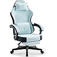 Dowinx Gaming Chair Fabric with Pocket Spring Cushion, High Back Ergonomic Computer Chair with Footrest for Adults, Massage Lumbar Support Swivel Game Chair for Office Gaming 300LBS, Aqua