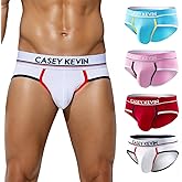 Casey Kevin Men's Cotton Briefs Wide Waistband No Fly Underwear Briefs for Men 4 Pack