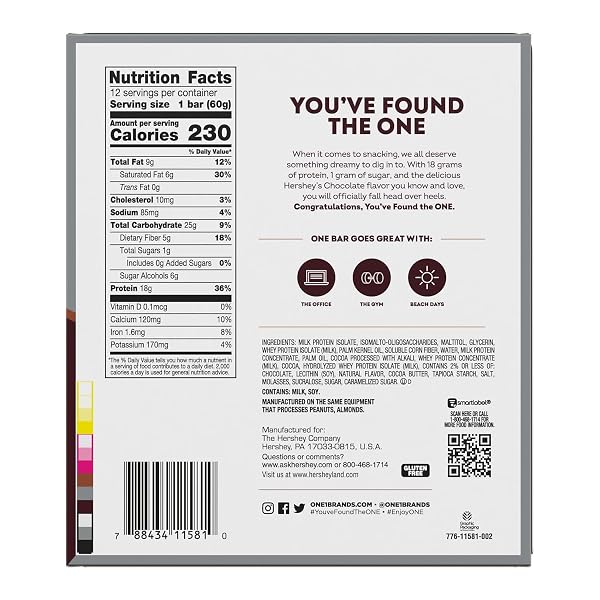 ONE PROTEIN BARS, NEW HERSHEY’S DOUBLE CHOCOLATE, GLUTEN FREE WITH 18G PROTEIN AND 3G SUGAR, PANTRY STAPLES 2.12 OZ (12 PACK)
