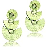 Statement Earrings Beaded Raffia Palm Bohemian Drop Dangle Earrings for women