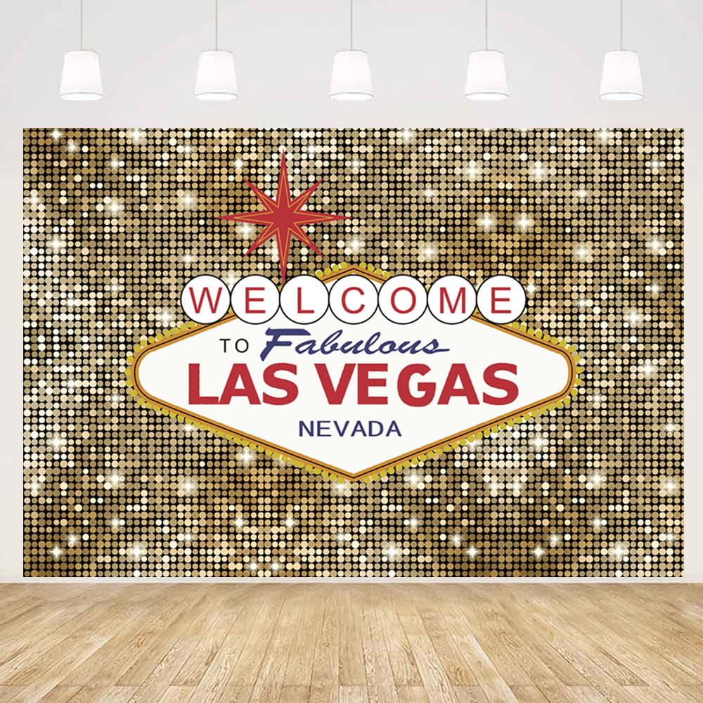 MEHOFOND 7x5ft Welcome to Las Vegas Party Background Fabulous Casino Poker Vintage Gold Round Sequin Photography Backdrop Photo Shoot Decor Banner Portrait Photo Booth Props Supplies — image 1