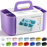 Multiuse Caddy Organizer with Handle, Portable Divided Plastic Tote Bin - Art Craft, Stationary Pen Marker Crayon, Makeup Hair Supplies Storage - Bathroom, Classroom, Dorm, Office, Desk Holder -Purple
