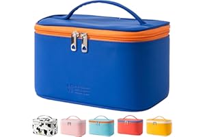 PRITE Makeup Bag Portable Travel Cosmetic Bag for Women, Beauty Zipper Makeup Organizer PU Leather Washable Waterproof (Blue)