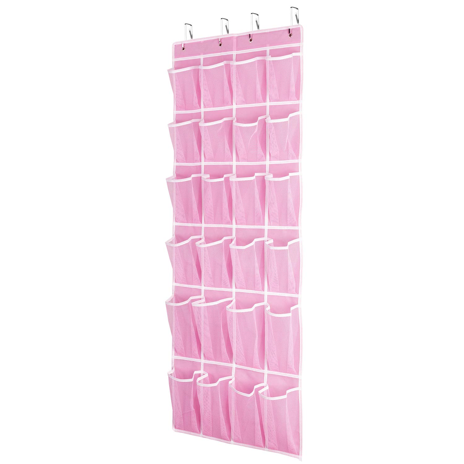 SAVERHO Hanging Shoe Organizer, Over The Door Shoe Organizer with 24 Breathable Mesh Pockets for Men Women Kids Hanging Shoe Storage Rack Organizer Size:58x21 Inch（Pink）