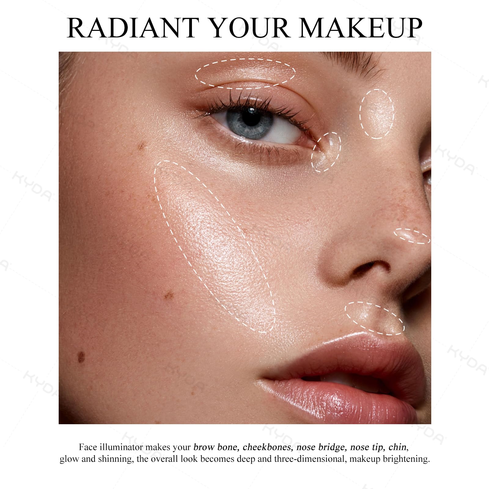 KYDA Face Highlighter Palette, High Glossy Face Illuminator Palette, Narutal Glow Finish, Pearl Shimmer Smooth Baked Powder, Lasting Sparkling Highlighter Makeup-SUN GLOW