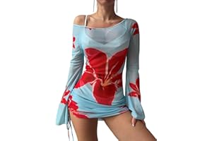 ZAFUL Womens Swimsuit Cover Up Dress Off Shoulder Hollow Coverup Bathing Suit Mesh Swim Beach Dress