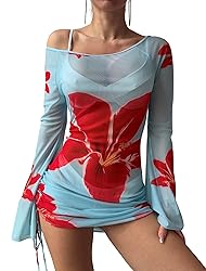ZAFUL Womens Swimsuit Cover Up Dress Off Shoulder