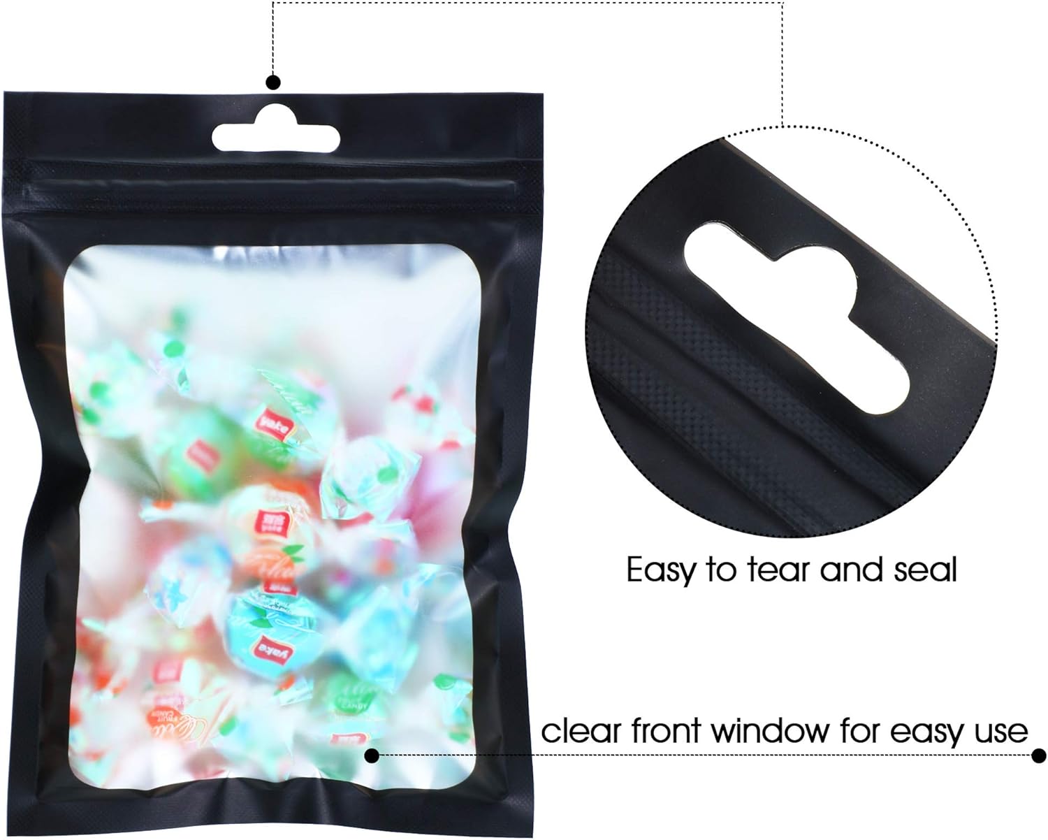100 Pieces Resealable Polyester Film Food Storage Bags with Clear Window Coffee Beans Packaging Pouch for Food Self Sealing Storage Supplies (Black - Image 4