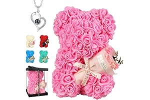 K KYMAKE Valentines Day Gifts for Rose Teddy Bear Rose Bear Gifts for Mom Rose Teddy Bear Birthday Gifts for Women, Valentines Gifts for Wife Girlfriend,Flower Bear with Rose Bouquet (Pink)