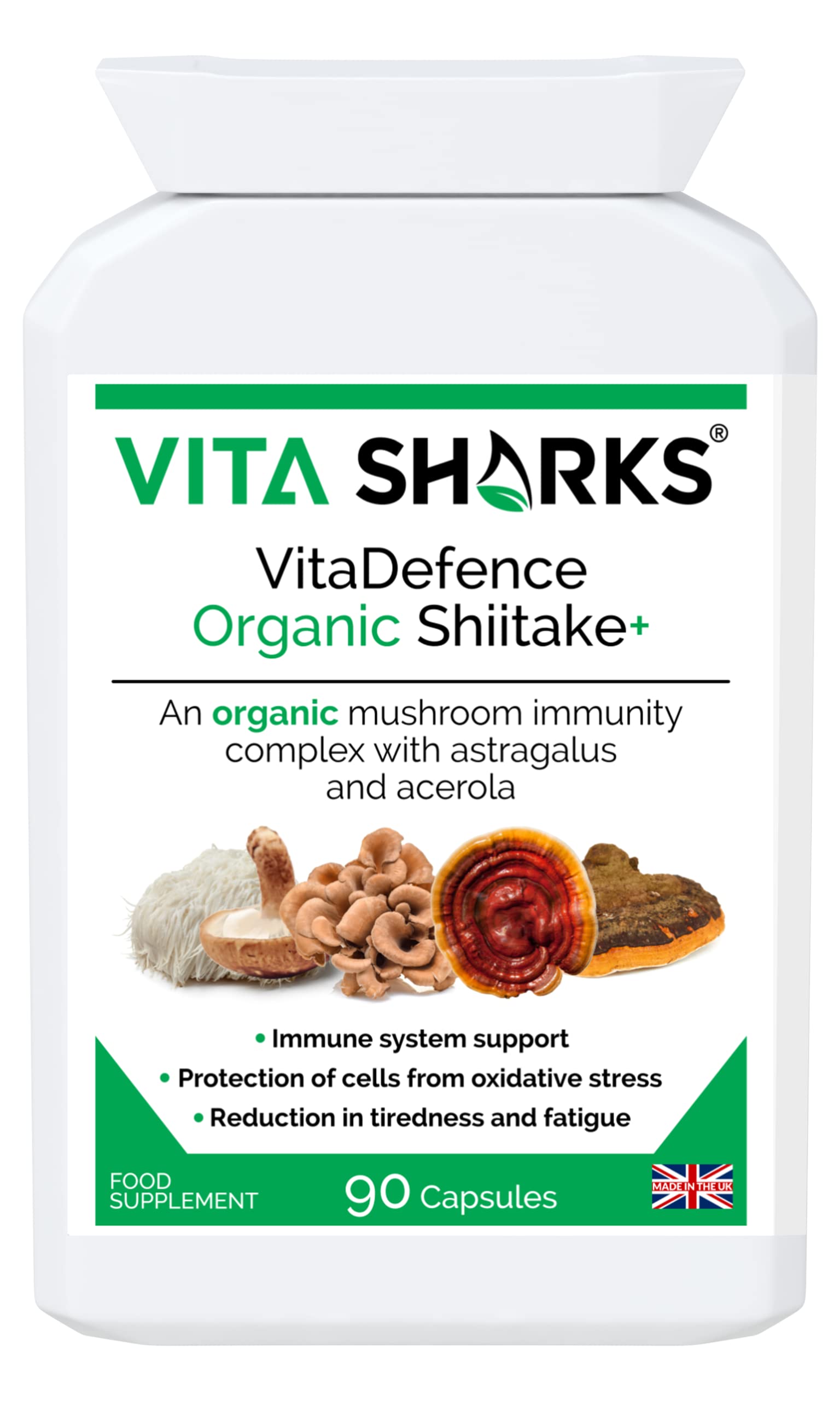 VitaDefence High Strength Vegan Mushroom+ Complex | Potent Organic 'Shroom Ingredients Including Chaga, Shittake & More, with VIT' C for Total Immunity