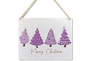 Ryeolo Purple Merry Christmas Wooden Hanging Sign - Purple Christmas Tree Sign, Christmas Porch Front Door Sign, Indoor Christmas Wall Hanging Decor for Bedroom Home,10.2x7.8 Inches (Purple)
