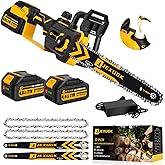 JEXUGK 12" Brushless Chainsaw, 21V Cordless Chainsaw with 2 x 4.0Ah Battery, Electric Motosierra De Gasolina with 2 x Chains & Guide Plate, Eléctrica Rechargeable Saw for Wood Cutting Trimming Branch