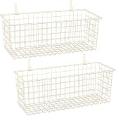 Kinlink 2 Sets White Extra Large Hanging Wall Basket with Steel Hooks | Metal Wire Baskets for Organizing, Wallmounted Fruit Vegetable Toy Snack Storage, Home Kitchen Bathroom Laundry Pantry