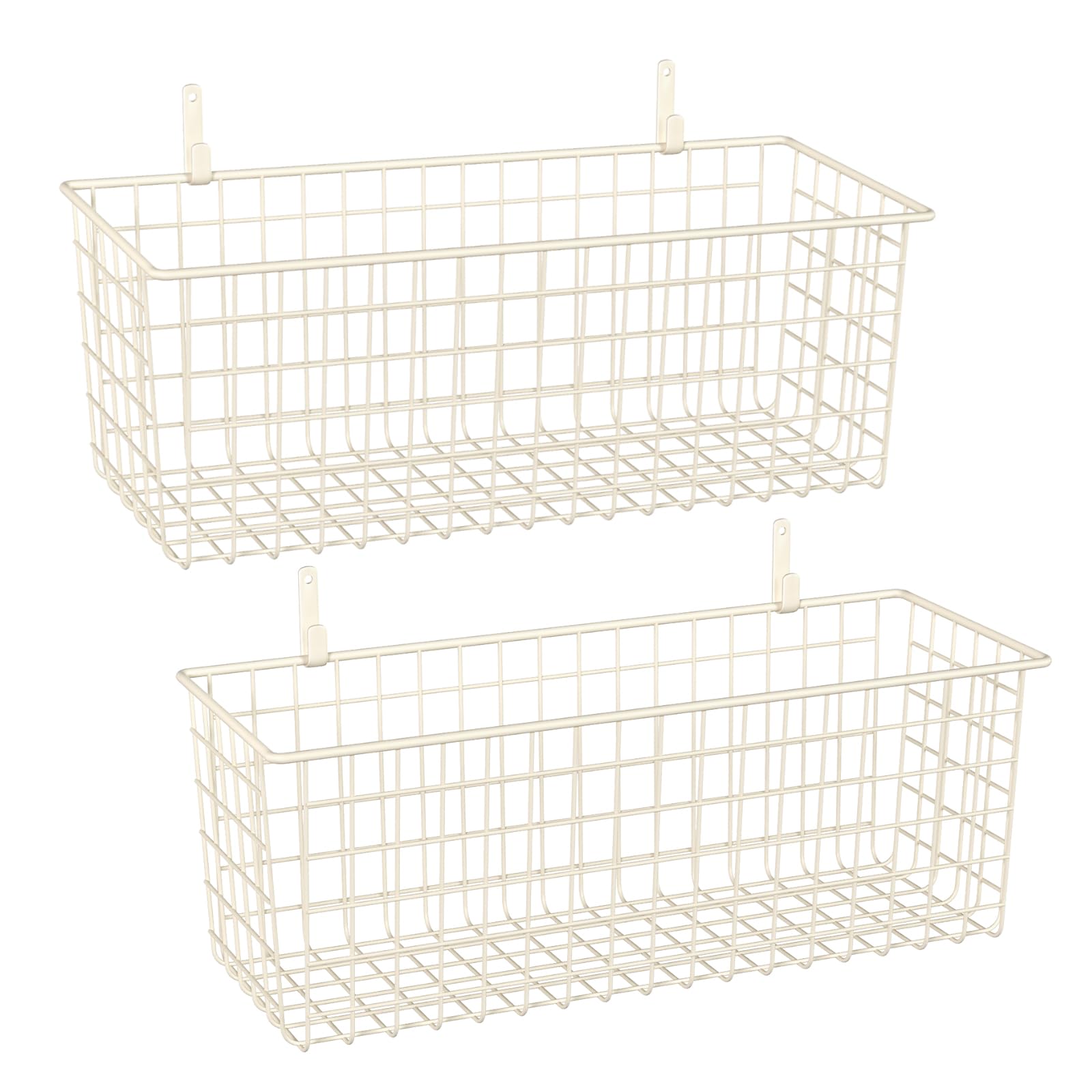 Photo 1 of 2 Sets Extra Large Hanging Wall Basket, White Metal Wire Baskets with Steel Hooks for Organizing, WallmountedFruit Vegetable Toy Snack Storage, Home Kitchen Bathroom Laundry Pantry Organizer