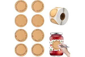 500 Pcs 2 Inch Round Kraft Paper Labels Stickers, Self-Adhesive Blank Canning Labels with 4 Floral Patterns for Mason Jars Sp