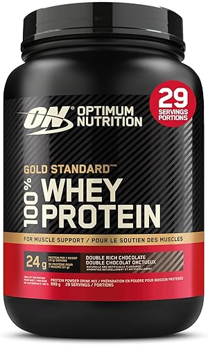 Optimum Nutrition Gold Standard 100% Molkenproteinpulver für Muskelaufbau und -regeneration mit natürlich vorkommendem Glutamin und BCAA-Aminosäuren, Double Rich Chocolate, 29 Portionen, 899 g