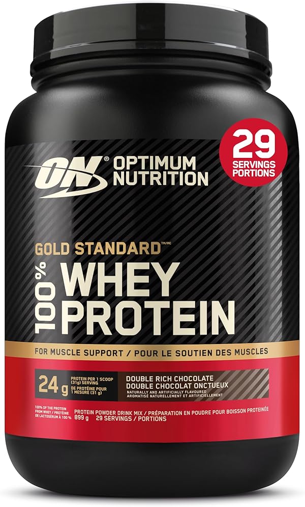 Optimum Nutrition Gold Standard 100% Molkenproteinpulver für Muskelaufbau und -regeneration mit natürlich vorkommendem Glutamin und BCAA-Aminosäuren, Double Rich Chocolate, 29 Portionen, 899 g