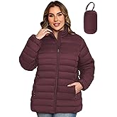 MIDNIGHTSUN Plus Size Women's Puffer Jacket Packable Lightweight Stand Collar Winter Puffer Coat