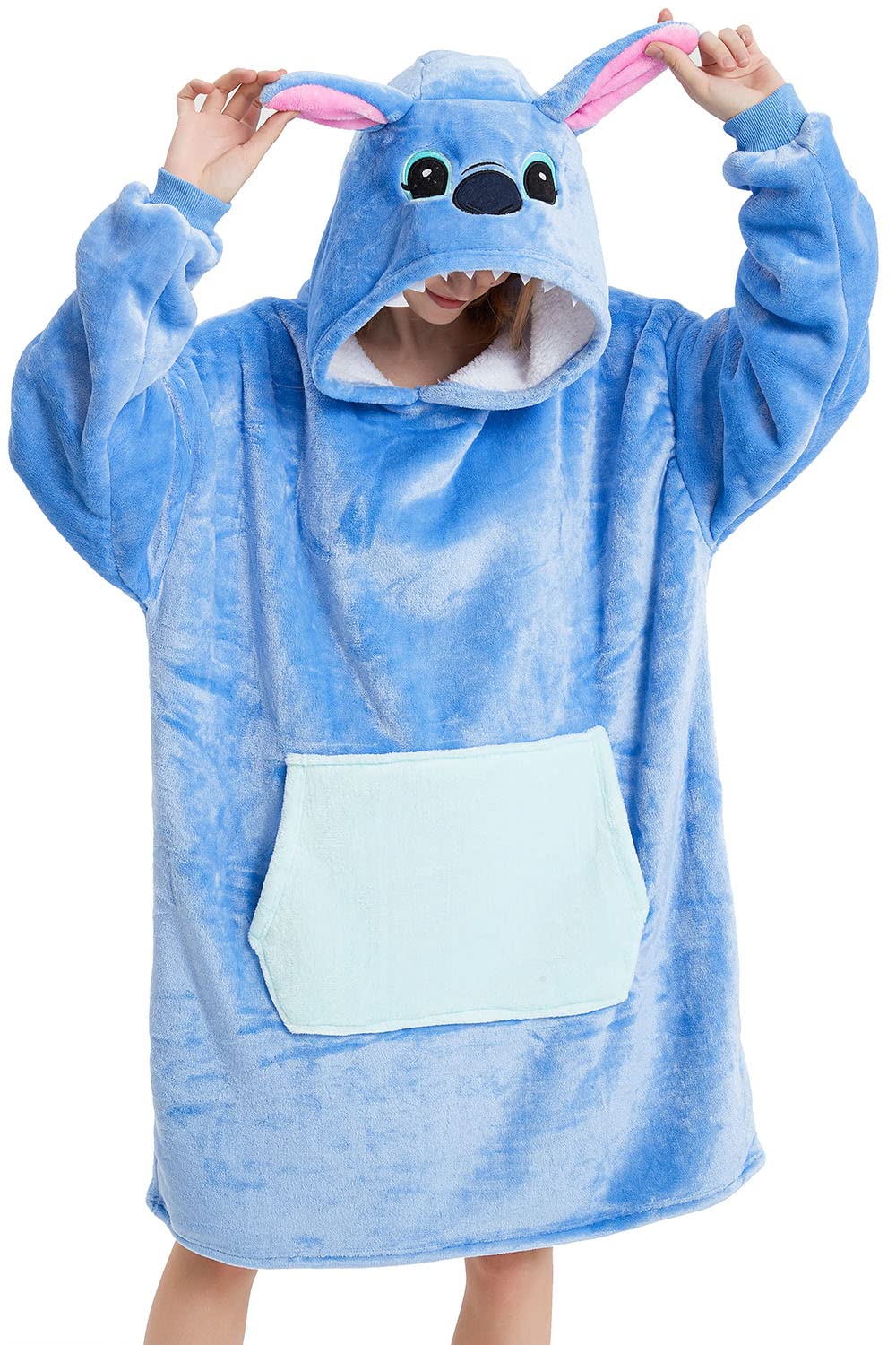 chuangminghangqi Oversized Blanket Hoodie Adult Wearable Sherpa Fleece Blanket Hoodie With Giant Pocket Snuggle Hoodie Warm Plush Fluffy Loungewear Ideas (M, Blue)