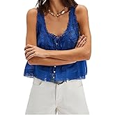 Womens Summer Flowy Tank Top with Lace Trim Button Down Chiffon Cami Shirt Boho Tie Front Ruffle Tank Crop Tops
