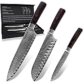 Damascus Knife Set, 3PCS Ultra Sharp Professional Japanese Kitchen Knives with Pakkawood Handles,VG10 Steel Core Chef Knife Set for Gift for Mom Dad-Gift Box