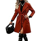 Springrain Womens Winter Wool Pea Coat Warm Notched Collar Double Breasted Belted Coat Long Jacket Outerwear