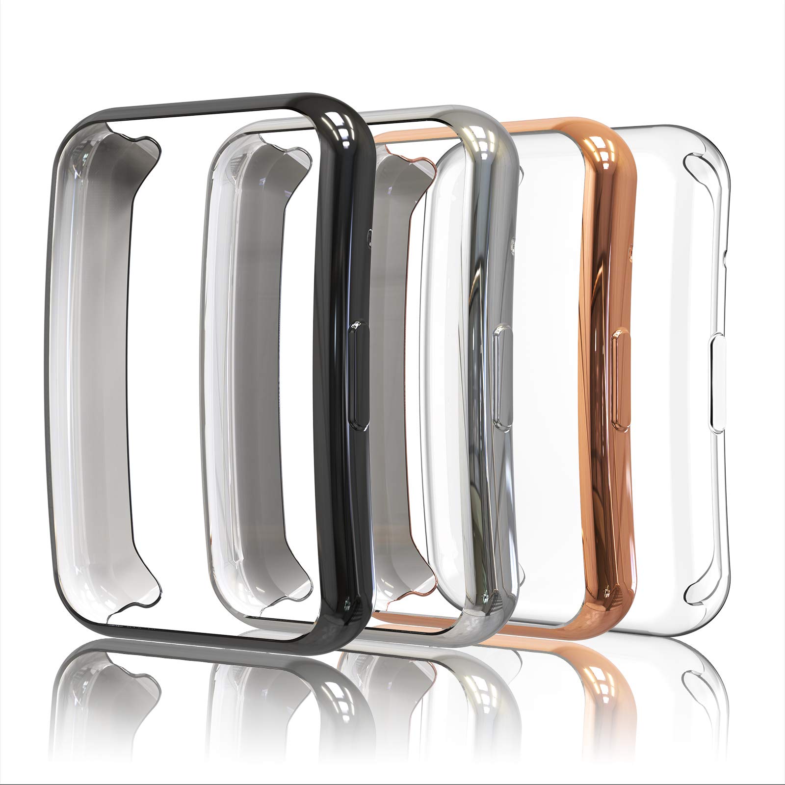 Simpeak 4 Pcs Screen Protector Cover Compatible with Huawei Watch Fit, Soft TPU Silicone Gel Case with Protective Film, Clear, Anti-Scratch, Full Protection, Transparent, Black, Silver, Rose Gold