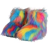 Urmycos Girls Faux Fur Mid-Calf Snow Boot Winter Warm Furry Fluffy Shoes