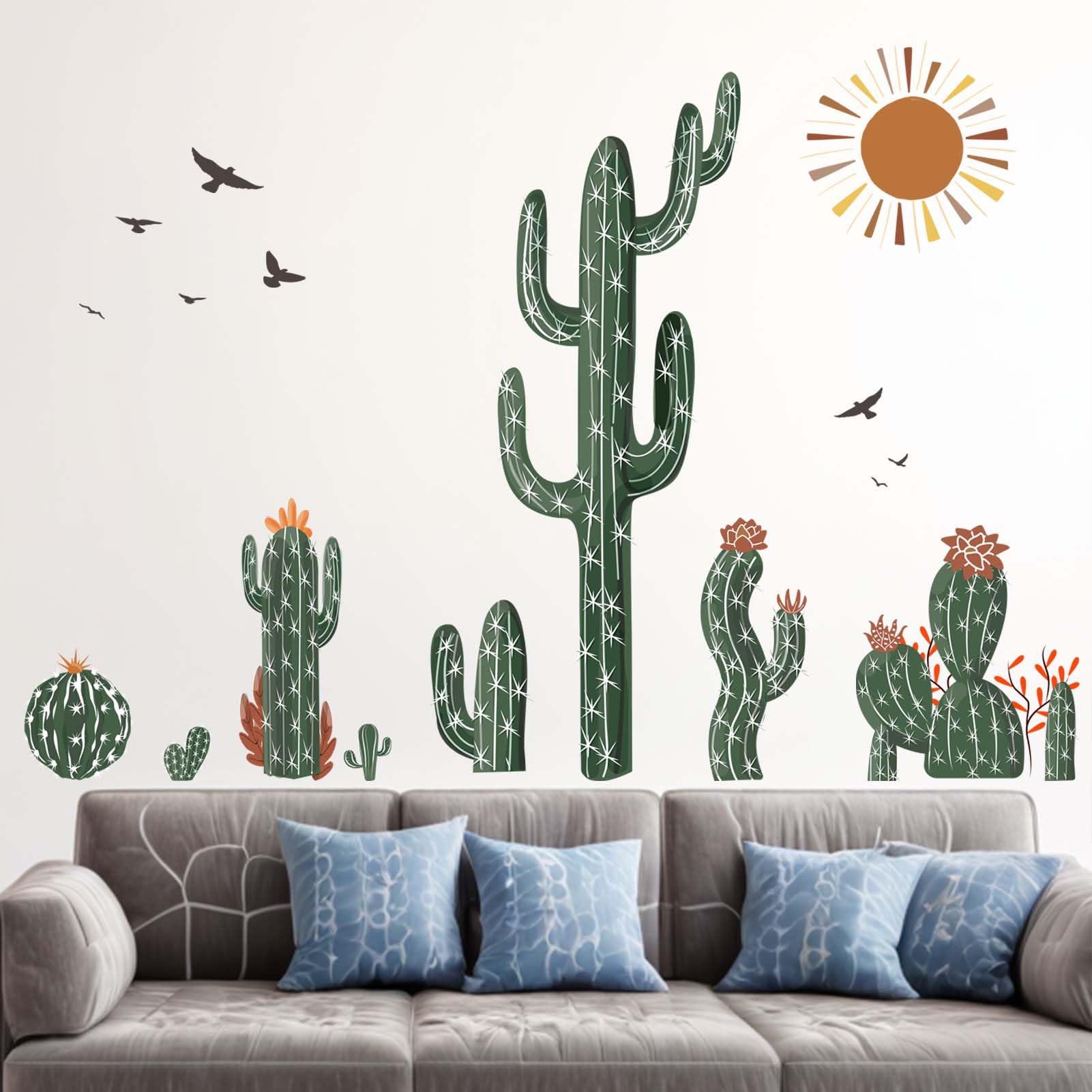 Boho Cactus Wall Stickers for Bedroom: Peel and Stick Green Tropical Plant Wall Stickers - Sofa TV Background Home Art Wall Decor