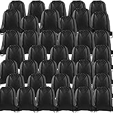 KUUQA 40pc Black Drawstring Backpacks - Gym, School, Travel - 40cm*34cm/15.7'x13.4' - Polyester & Faux Leather - Modern Design - Drawstring Closure - Unisex - Black