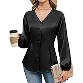 Blooming Jelly Womens Satin Silk Dressy Casual Business Blouse Button Down Long Sleeve Peplum Top Work Shirt Fall Outfit