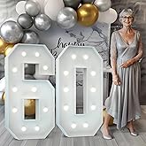Marquee Numbers 4 Feet Tall: Large 60th Birthday Decorations for Her Him 4FT Light Up Numbers White Anniversary Party Decor Big Backdrop Foam Cardboard Number 60