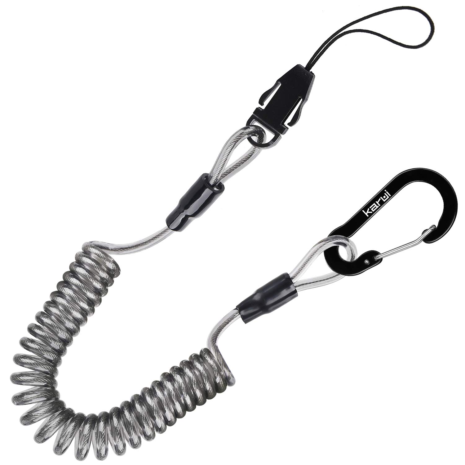 [Karui] 強力カールコード バンジーストラップ 携帯ストラップ 伸びる カラビナ リング スマホ チェーン コイルストラップ 落下・盗難・紛失防止 (グレー 1個セット)商品画像