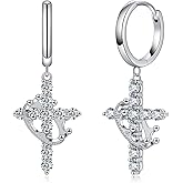 Hitlinker Moissanite Sterling Silver Cross Earrings for Women Huggie Drop Hypoallergenic Lightweight Earring Set