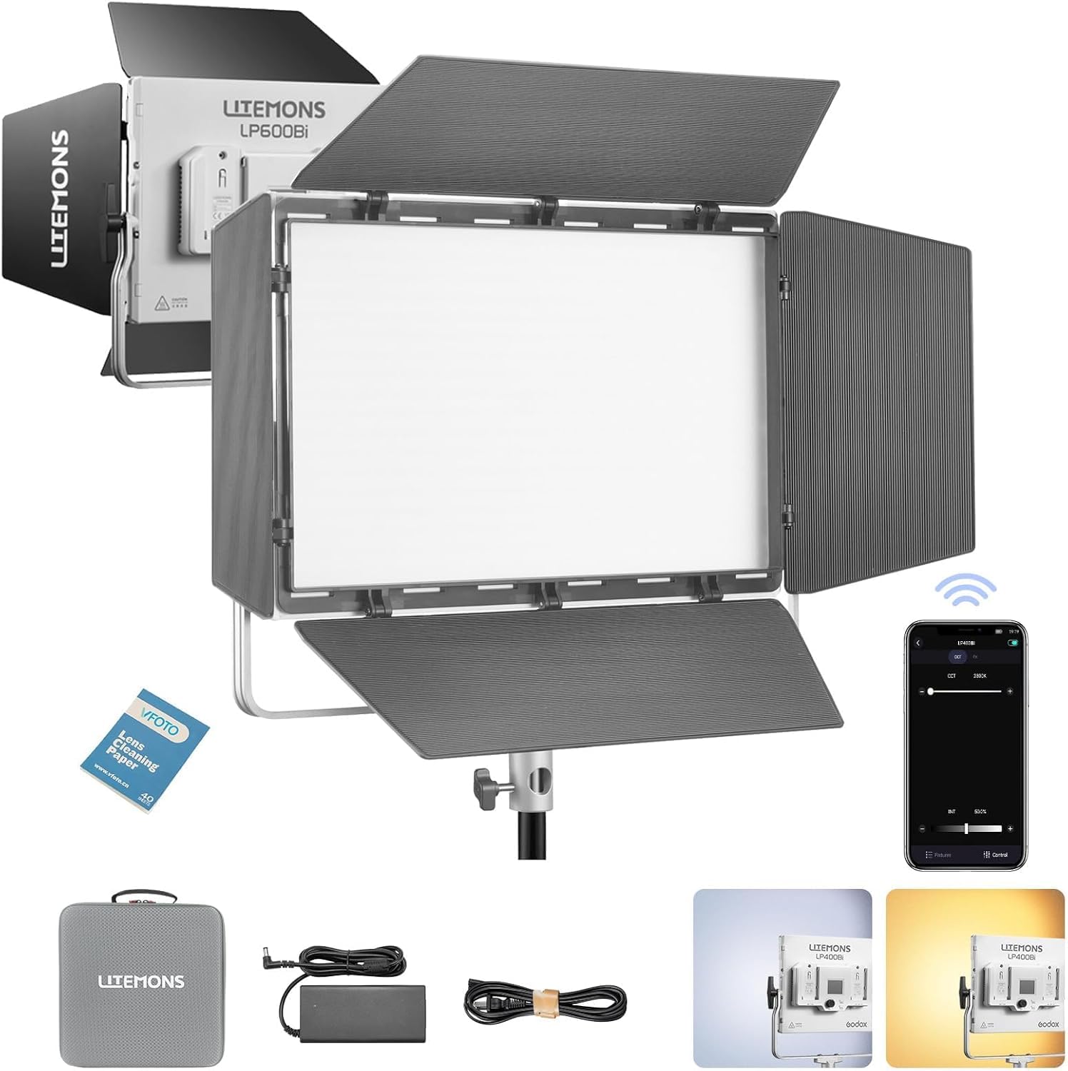 GODOX LITEMONS LP400Bi LED Video Light, CCT Bicolor Temperature 2800K-6500K 36W Panel Light with 11 FX Light Effects, Continuous Output Lighting Support APP Control