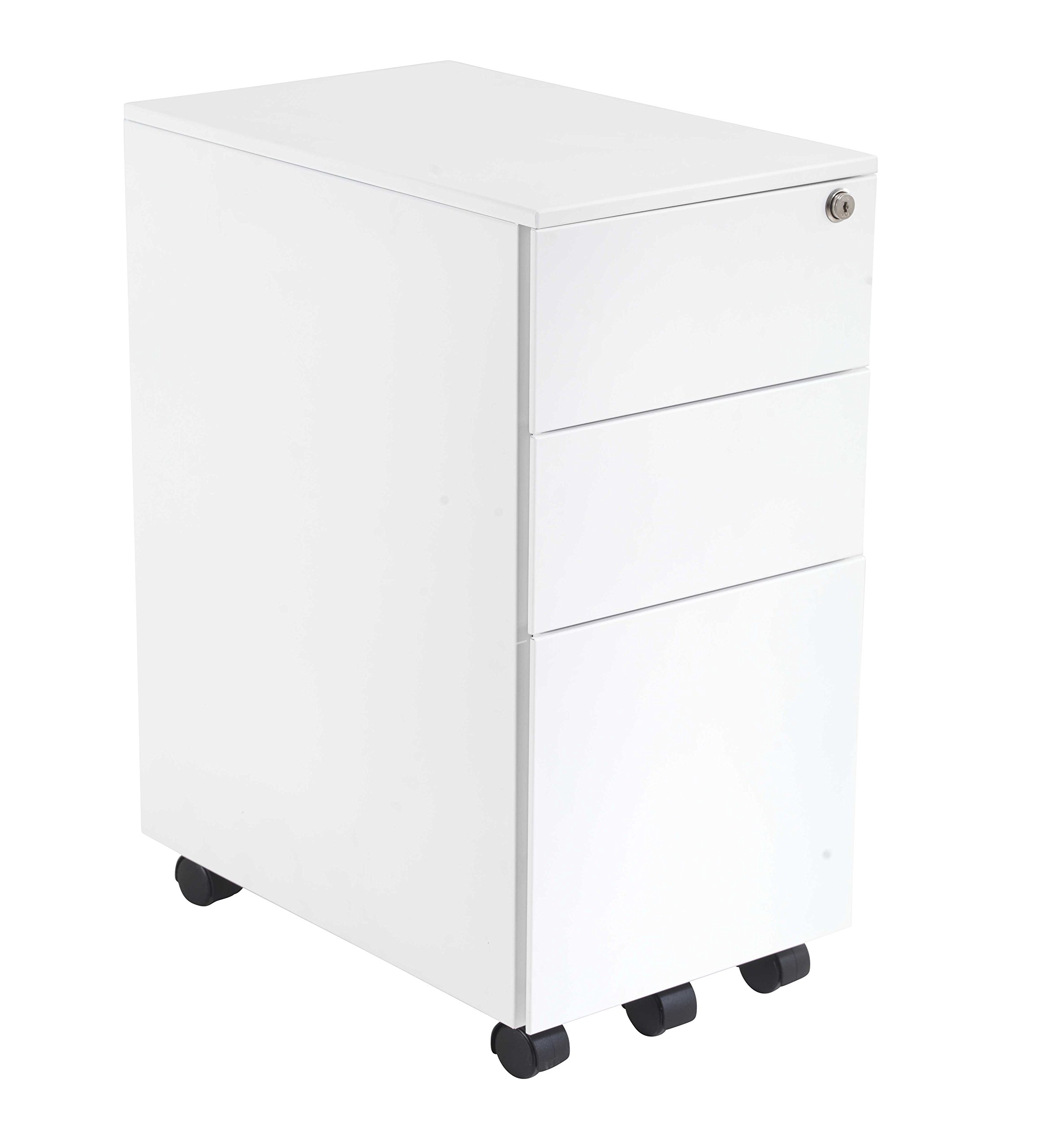 Office Hippo 3 Drawer Under Desk Slimline Mobile Filing Pedestal - Steel, White — image 1