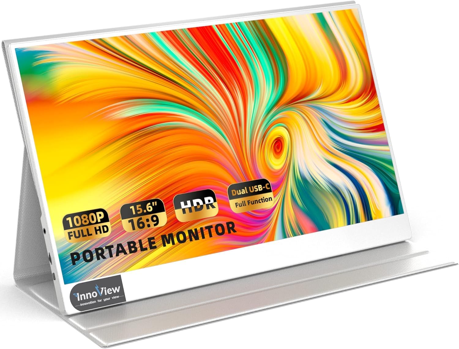 InnoView Portable Monitor, 15.6 Inch IPS HDR 1080 FHD External Silver Laptop Monitors, USB Type-C Mini HDMI Computer Monitor for PC MAC Phone Xbox Switch PS4/5, Travel Monitor with Cover