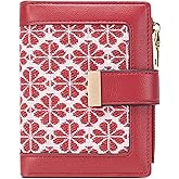 Farcauo Red RFID Blocking Wallet for Women Small Leather Coin Purse with Flower Design Minimalist Credit Card Holder and ID Window Cute Travel Cash Wallet for Women