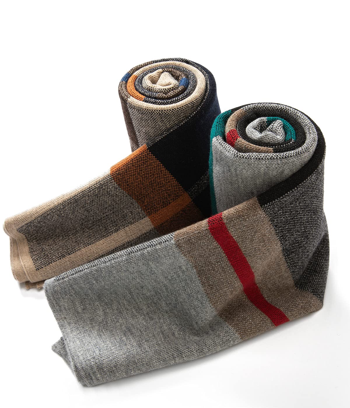 Villand Australian Merino Wool Tartan Knitted Scarf for Men, Plaid Winter Warm Thick Soft Neckwear with Gift Box