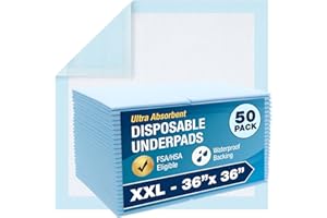 DMI Extra Large 36" x 36", 50 Count, Ultra Protective Incontinence Bed Pads for Women and Men, Elderly, Kids Bed Wetting, Absorbent Chucks, Furniture Protection, FSA/HSA