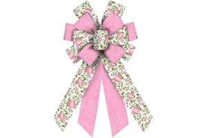 ABTOLS Large Pink Flower Wreath Bows - Idyllic Burlap Ornament for Spring Indoor/Outdoor Decor