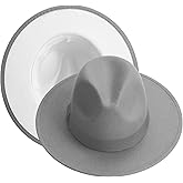 KUJUHA Fedora Hats for Mens/Womens Felt FedoraHats Two Tone Wide Brim Fedora Hats Rancher Hat