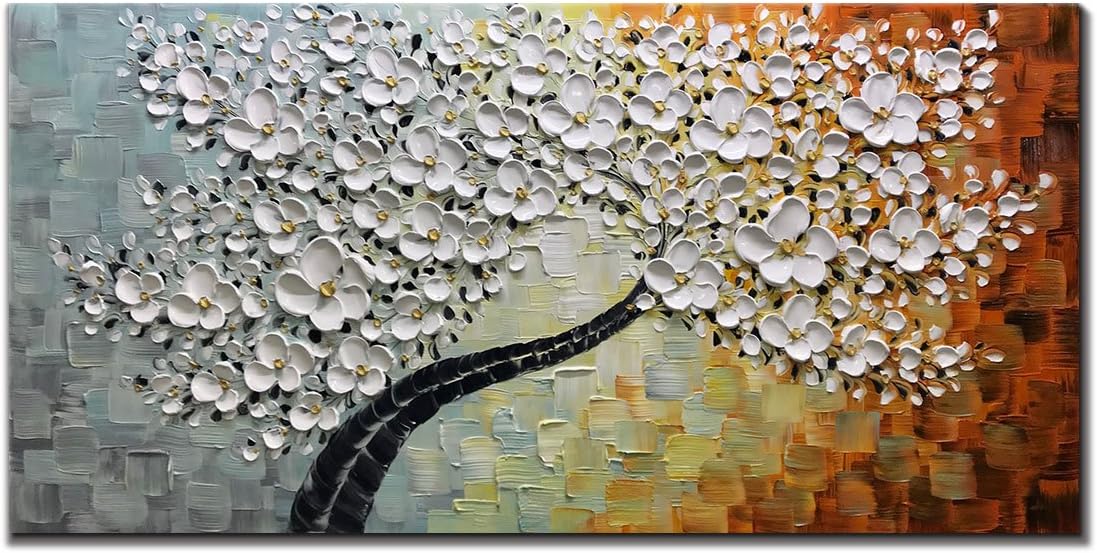 Paintings - V-inspire Art, 24x48 Inch Modern Abstract Hand-Painted Oil Painting Lucky Flowers Trees Acrylic Canvas Frame Wall Art Wall Decoration Of living Room and Bedroom