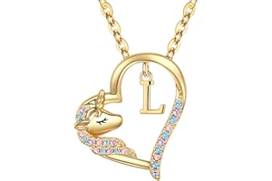 Anoup Unicorn Christmas Gifts for Grandkids Girls Necklace - Colorful CZ Heart Pendant A-Z Initial Necklaces Cute Unicorns Jewelry Birthday Gifts for Girl Stocking Stuffers for Teen Girls