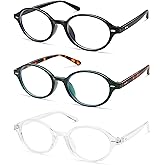 AMOMOMA Trendy Oval Reading Glasses for Women,Men Blue Light Blocking Computer Readers Retro Metal Frame AM6188